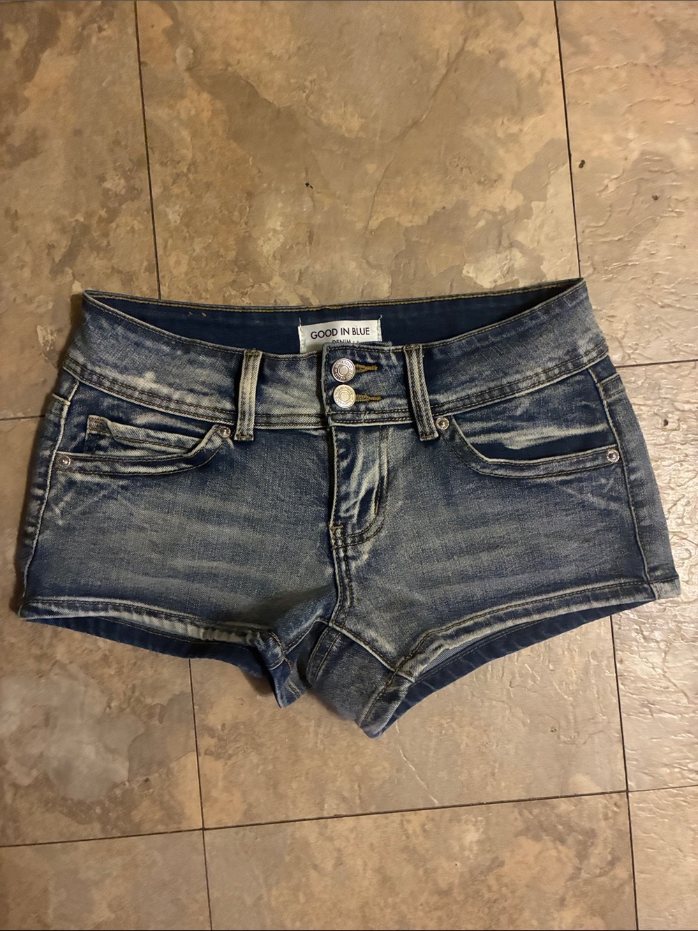 Faded Denim Short Shorts - Blue Wash size 7